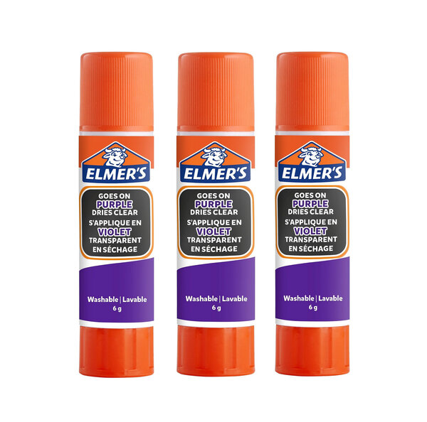 Elmer's stic bâtons de colle violette  devient transparente en séchant  lavable et adaptée aux enfants  6g x 3
