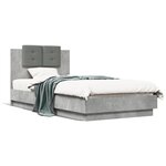 vidaXL Cadre de lit tête de lit et lumières LED gris béton 90x190 cm