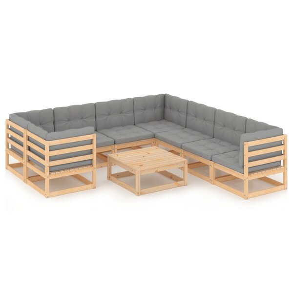 Salon de jardin meuble d'extérieur ensemble de mobilier 9 pièces avec coussins bois de pin massif 02_0017927