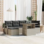 Ensemble de canapé de jardin 7 pièces avec coussins gris clair poly rotin