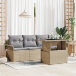 vidaXL Ensemble de Canapés de Jardin 5 Pièces avec Coussins Beige Poly Rattan