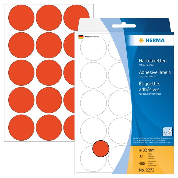 Etui de 480 étiquettes multi-usage ronde diam 32 mm rouge herma