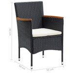 vidaXL Ensemble à dîner de jardin avec coussins 3 Pièces poly rotin noir
