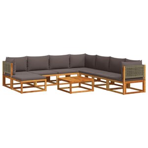 vidaXL Salon de jardin avec coussins 9 Pièces bois massif d'acacia