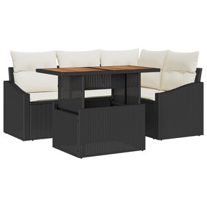vidaXL Ensemble de canapés de jardin 5 pièces noir en poly rattan avec coussins