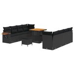 vidaXL Ensemble de Canapé de Jardin de 11 Pièces avec Coussins en Rotin Noir Acacia