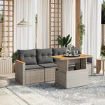 vidaXL Salon de jardin 5 Pièces avec coussins gris résine tressée