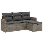 vidaXL Salon de jardin 4 Pièces avec coussins gris résine tressée