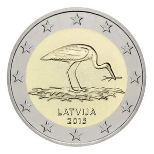 2 euros commémorative Lettonie 2015 - Cigognes noires.