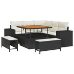 Ensemble de Canapés de Jardin 8 Pièces avec Coussins Noir Rattan Poly Acacia
