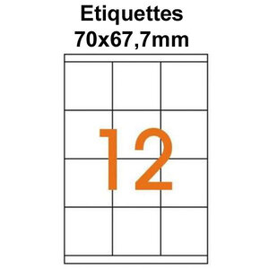 Étiquettes adhésives 70x67 7mm (120 étiquettes) - blanc - 10 feuilles -t3azur