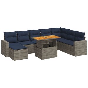 vidaXL Salon de jardin 9 Pièces avec coussins gris résine tressée