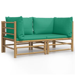 vidaXL Canapés d'angle de jardin avec coussins vert 2 Pièces bambou