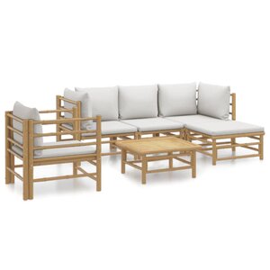 vidaXL Salon de jardin 6 Pièces avec coussins gris clair bambou
