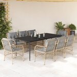 vidaXL Ensemble à manger de jardin et coussins 9 Pièces mélange beige