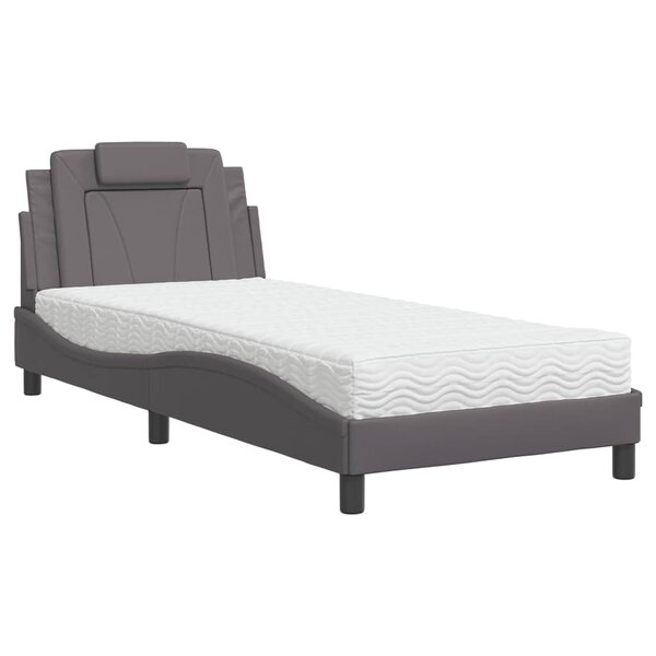 vidaXL Lit avec matelas gris 90x190 cm similicuir