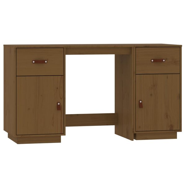 Bureau table poste de travail meuble d'ordinateur informatique étude avec armoires miel 135 x 50 x 75cm bois massif de pin brun 02_0023402
