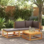 vidaXL Salon de jardin avec coussins 3 Pièces bois massif d'acacia