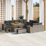 vidaXL Ensemble de Canapés de Jardin de 13 Pièces avec Coussins Gris Poly Rotin Acacia
