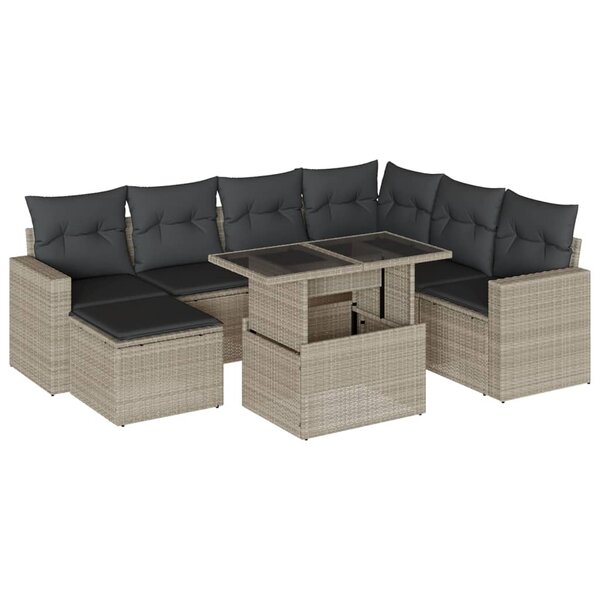 vidaXL Salon de jardin 8 Pièces avec coussins gris clair résine tressée