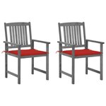 vidaXL Chaises de jardin avec coussins 2 Pièces Gris Bois d'acacia massif