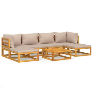 vidaXL Salon de jardin 7 Pièces avec coussins taupe bois massif