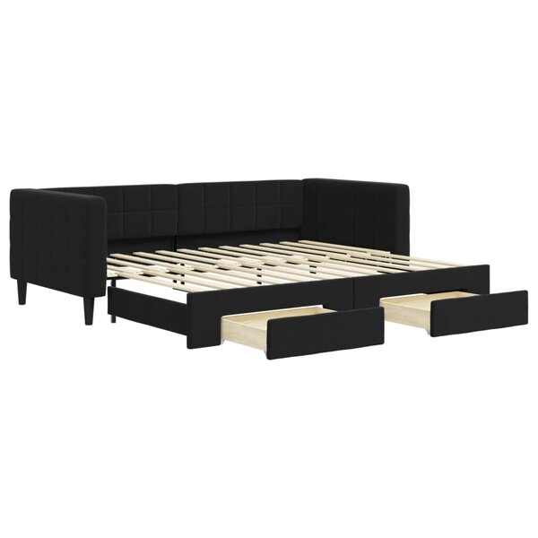 vidaXL Lit de jour avec gigogne et tiroirs noir 90x200 cm velours