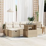 Ensemble de Canapé de Jardin 7 pièces avec Coussins Beige Poly Rattan