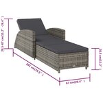 vidaXL Chaise longue avec coussin gris foncé Résine tressée Gris