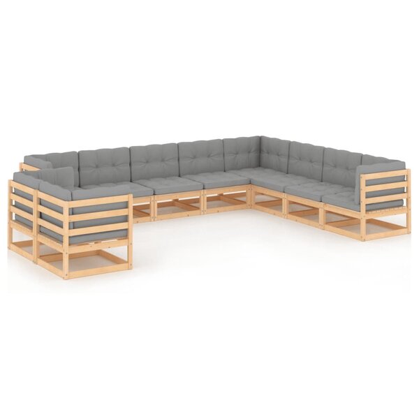 vidaXL Salon de jardin 10 Pièces avec coussins Bois de pin massif