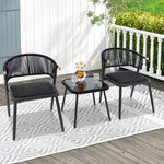 Ensemble de meubles 3 Pièces de patio en rotin charge 180 kg salon de jardin chaises rembourrées en mousse à séchage rapide noir 20_0008482