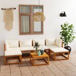 vidaXL Salon de jardin 7 Pièces avec coussin Crème Bois d'acacia solide