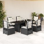 vidaXL Ensemble à manger de jardin coussins 7Pièces Noir Résine tressée
