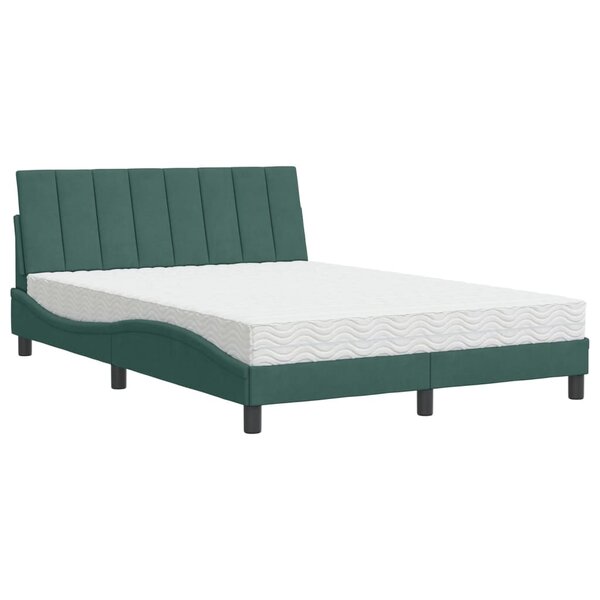 vidaXL Lit avec matelas vert foncé 140x200 cm velours