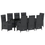 vidaXL Ensemble de salle à manger de jardin 9 pièces avec coussins noirs en poly rattan
