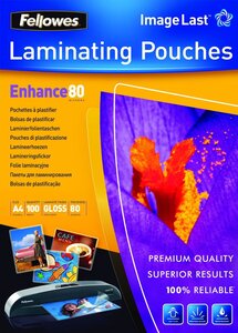 Pack de 100 Pochette à plastifier, A4, brillante, 160 microns (2x80) FELLOWES