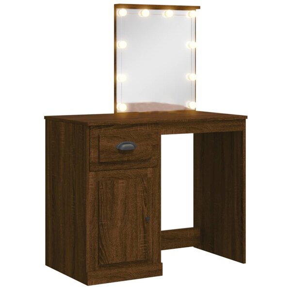 vidaXL Coiffeuse avec lumières LED chêne marron 90x42x132 5 cm