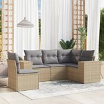vidaXL Salon de jardin avec coussins 5 Pièces beige résine tressée