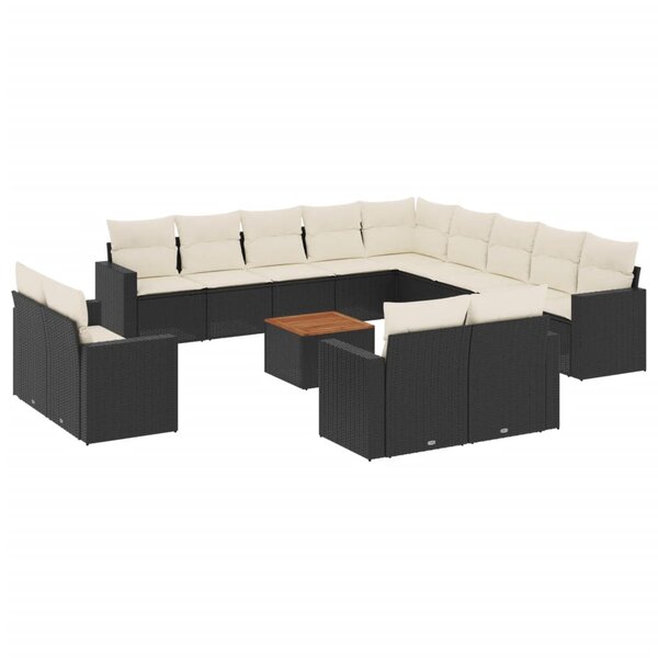 vidaXL Salon de jardin avec coussins 14 Pièces noir résine tressée