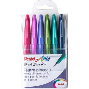 Pochette de 6 feutres pinceau brush sign pen 6 coloris tendance pentel