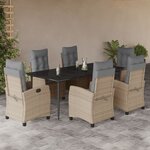 vidaXL Ensemble à manger de jardin coussins 7 Pièces mélange beige rotin