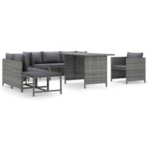 vidaXL Salon de jardin 8 Pièces avec coussins Résine tressée Gris