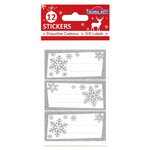 12 étiquettes adhésives de Noël - Flocons argentés à paillettes