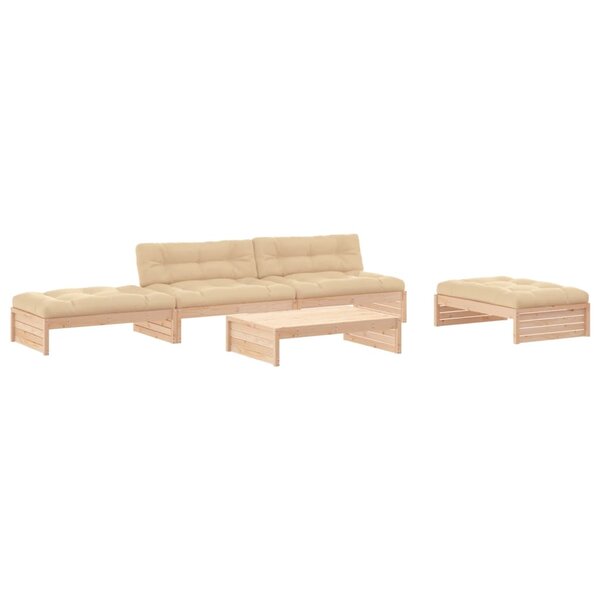 vidaXL Salon de jardin 5 Pièces avec coussins bois massif