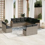 vidaXL Salon de jardin 11 Pièces avec coussins gris résine tressée