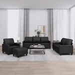 vidaXL Ensemble de canapés 4 Pièces avec coussins Noir Similicuir
