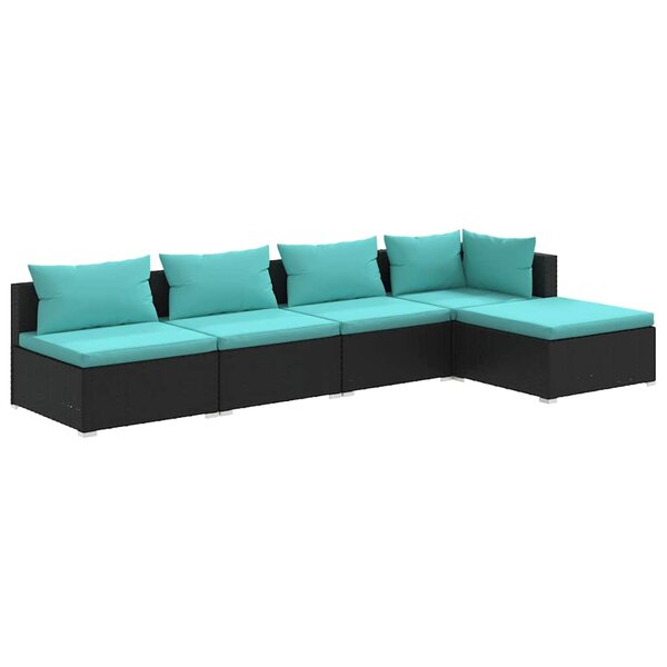 vidaXL Salon de jardin 5 Pièces avec coussins Résine tressée Noir