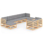 vidaXL Salon de jardin 9 Pièces avec coussins Bois de pin massif