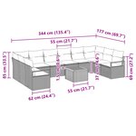 Ensemble de canapés de jardin 11 pièces avec coussins Beige Poly Rotin