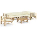 vidaXL Salon de jardin 7 Pièces avec coussins blanc crème bambou